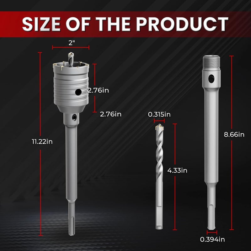 CSOOM Concrete Hole Saw 1-31/32" (50mm) with 220mm SDS Plus Shank Connecting Rod, Carbide Cement Hole Saw for Concrete Cement, Brick Wall Stone - Image 2
